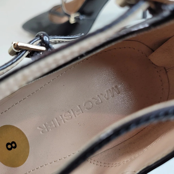 Marc Fisher Dangerly Patent Leather Black Dark Gray Strappy Heels Size Women's 8 - Picture 9 of 12